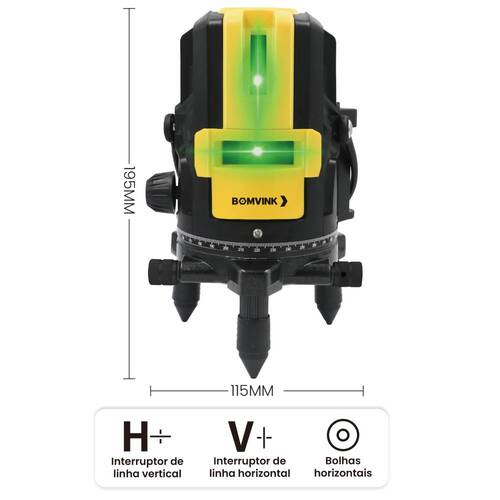 N�vel a laser verde bateria 2 linhas com maleta e �culos - BOM-6210