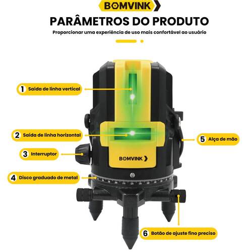 N�vel a laser verde bateria 2 linhas com maleta e �culos - BOM-6210