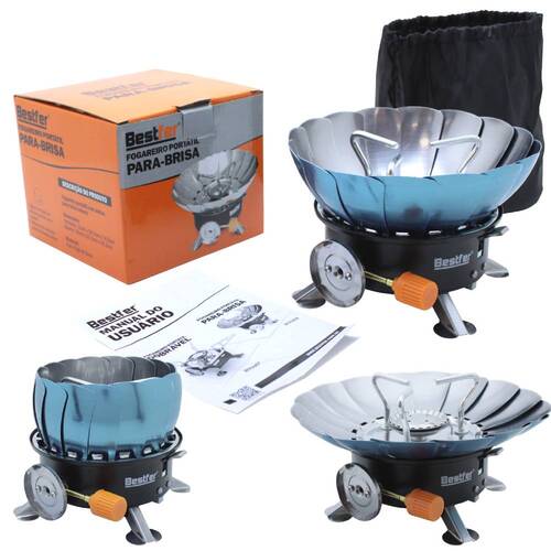 Fogareiro port�til a g�s paleta corta-vento com acendimento autom�tico - BFH3008