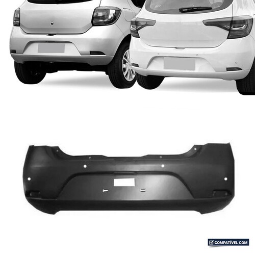 Para-choque Sandero 2014 a 2019 traseiro preto com furo sensor - 4147