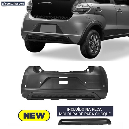 Para-choque Mobi Way 2016 a 2021 traseiro preto com furo sensor - 3389 Para-choque Mobi Way 2016 a 2021 traseiro preto com furo sensor - 3389