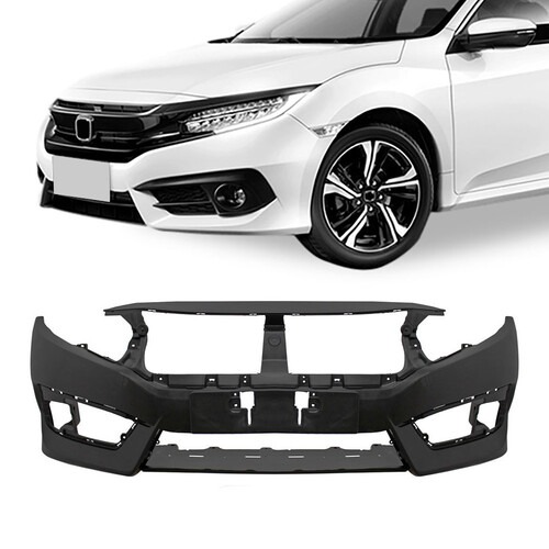Para-choque Civic 2016 a 2019 dianteiro preto liso com ressalto de placa - 8126