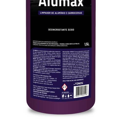 Limpador de alumínio automotivo concentrado 1,5L - Alumax Limpador de alumínio automotivo concentrado 1,5L - Alumax