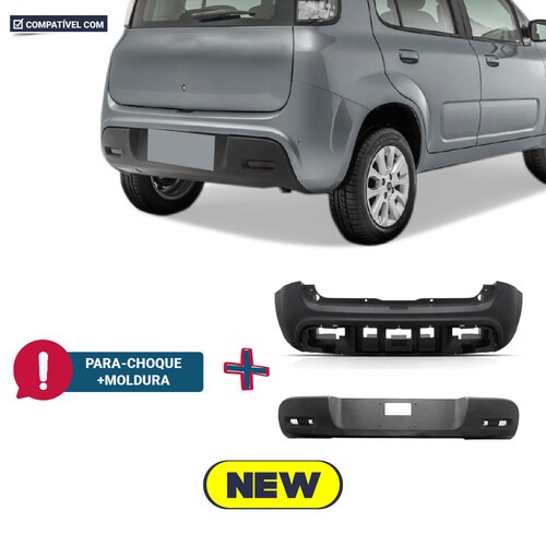 Para-choque Uno 2014 a 2021 traseiro liso + moldura central - 3381K