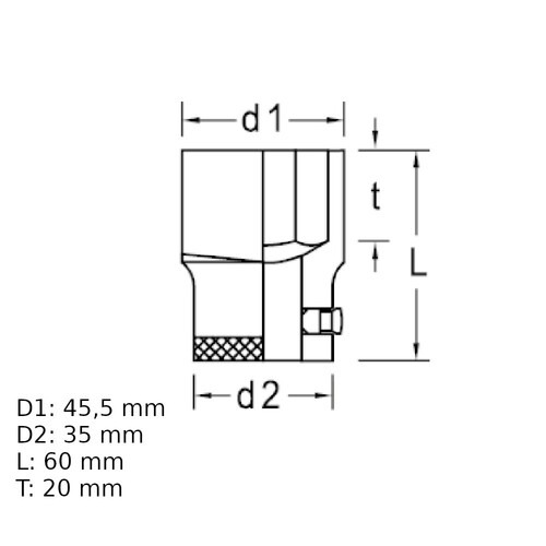 Soquete sextavado 30 mm encaixe 3/4