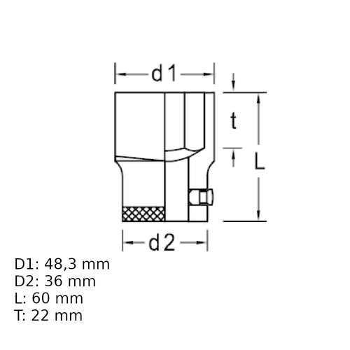 Soquete sextavado 34 mm encaixe 3/4