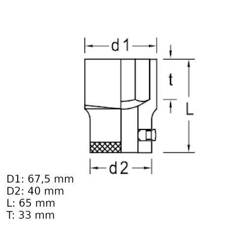 Soquete sextavado 50 mm encaixe 3/4