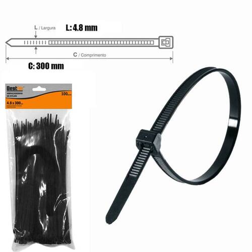 Abra�adeira de nylon 4,8 mm x 30 cm 100 pe�as - BFH1632