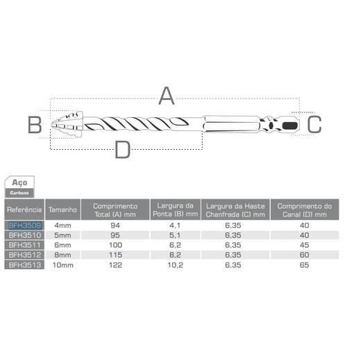 Broca excêntrica borda serrilhada com ponta cruzada 6 mm - BFH3511 Broca excêntrica borda serrilhada com ponta cruzada 6 mm - BFH3511