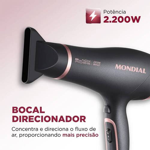 Secador de cabelo 2200 watts Black Golden Rose bivolt - SC-37  110V/220V