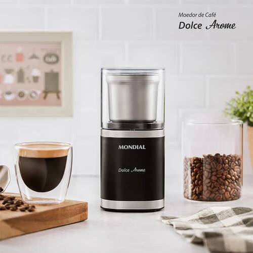 Moedor de café e grãos elétrico 180W em aço inox Dolce Arome - MCF-01-BI 220V Moedor de café e grãos elétrico 180W em aço inox Dolce Arome - MCF-01-BI 220V