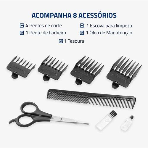 Máquina de cortar cabelo e barba com 8 acessórios SmartCut - CR-11-BI 110V/220V Máquina de cortar cabelo e barba com 8 acessórios SmartCut - CR-11-BI 110V/220V