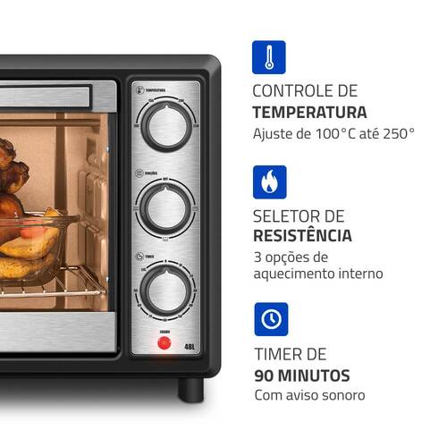 Forno el�trico 1800W 48L 3 pontos de aquecimento Family Grill Inox - FRN-48-BI  110V