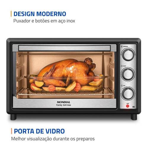Forno el�trico 1800W 48L 3 pontos de aquecimento Family Grill Inox - FRN-48-BI  110V