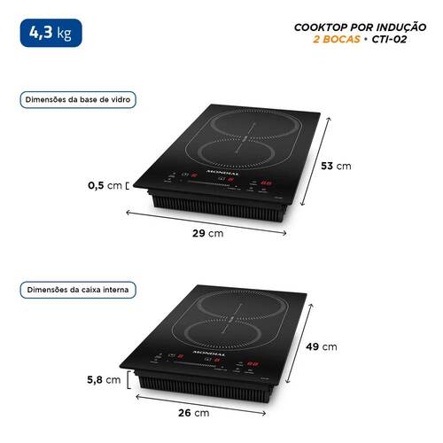Cooktop de indução 2 bocas 3500W display digital touch - CTI-02 220V Cooktop de indução 2 bocas 3500W display digital touch - CTI-02 220V