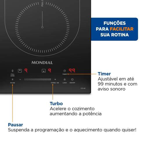 Cooktop de indução 2 bocas 3500W display digital touch - CTI-02 220V Cooktop de indução 2 bocas 3500W display digital touch - CTI-02 220V
