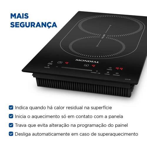 Cooktop de indução 2 bocas 3500W display digital touch - CTI-02 220V Cooktop de indução 2 bocas 3500W display digital touch - CTI-02 220V