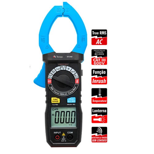 Alicate amperímetro digital 1000A True RMS AC CAT IV 600V - ET-3167 Alicate amperímetro digital 1000A True RMS AC CAT IV 600V - ET-3167