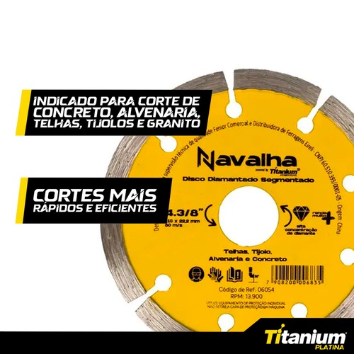 Disco diamantado segmentado 110 mm para concreto - 6054 Disco diamantado segmentado 110 mm para concreto - 6054