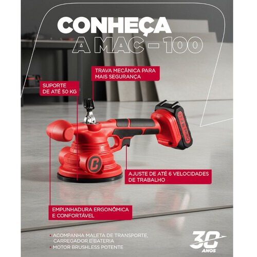 Máquina para assentar piso a bateria 18V com ventosa - MAC-100 110V/220V Máquina para assentar piso a bateria 18V com ventosa - MAC-100 110V/220V