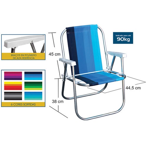Kit 3 Cadeiras de praia varanda alta em alum�nio - CAD0047