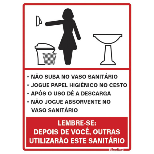 Placa sinalizadora educativa em poliestireno para Procedimento ao usar o Sanitário Feminino - 220AG Placa sinalizadora educativa em poliestireno para Procedimento ao usar o Sanitário Feminino - 220AG