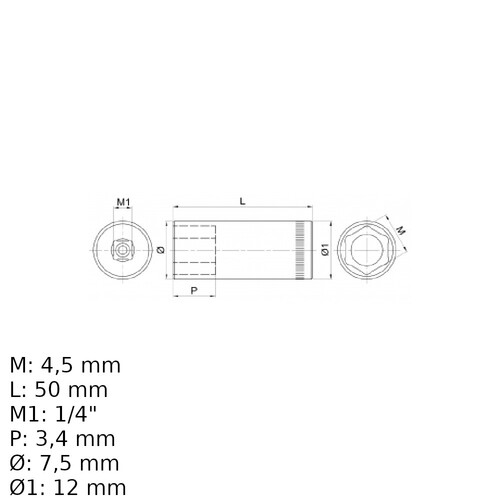 Soquete sextavado longo 4,5 mm encaixe 1/2 Soquete sextavado longo 4,5 mm encaixe 1/2