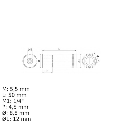 Soquete sextavado longo 5,5 mm encaixe 1/2 Soquete sextavado longo 5,5 mm encaixe 1/2