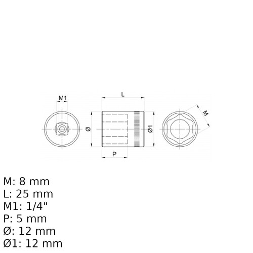 Soquete sextavado 8 mm encaixe 1/4 Soquete sextavado 8 mm encaixe 1/4