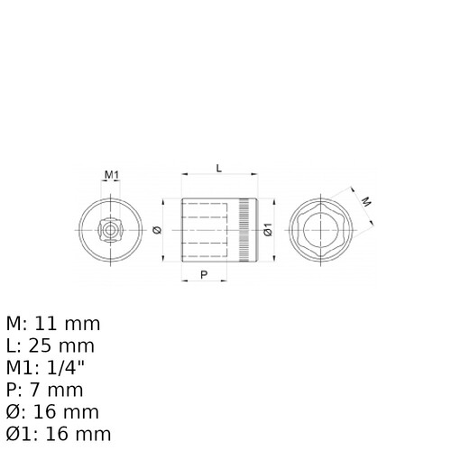 Soquete sextavado 11 mm encaixe 1/4