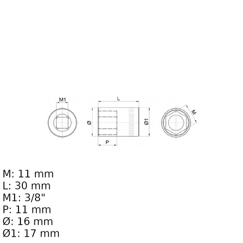Soquete sextavado 11 mm encaixe 3/8 Soquete sextavado 11 mm encaixe 3/8