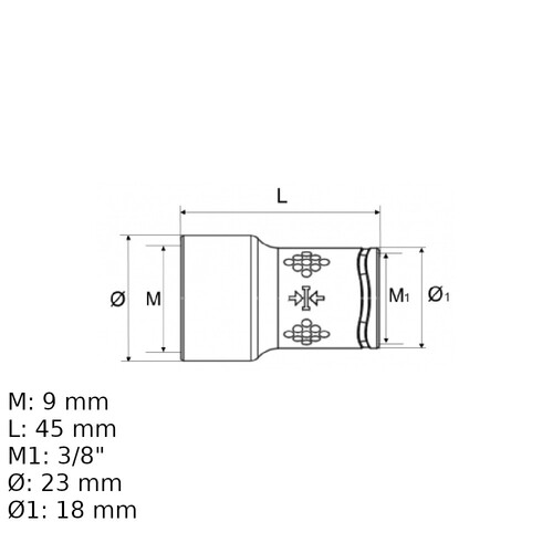 Soquete sextavado isolado 9 mm encaixe 3/8 Soquete sextavado isolado 9 mm encaixe 3/8