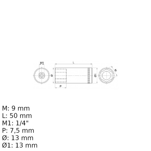 Soquete sextavado longo 9 mm encaixe 1/4 Soquete sextavado longo 9 mm encaixe 1/4