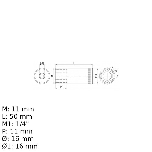 Soquete sextavado longo 11 mm encaixe 1/4 Soquete sextavado longo 11 mm encaixe 1/4