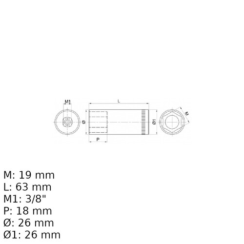 Soquete sextavado longo 19 mm encaixe 3/8 Soquete sextavado longo 19 mm encaixe 3/8