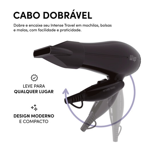 Secador de cabelo 1300W dobrável 2 temperaturas bivolt - Intense Travel WS1300 110V/220V Secador de cabelo 1300W dobrável 2 temperaturas bivolt - Intense Travel WS1300 110V/220V