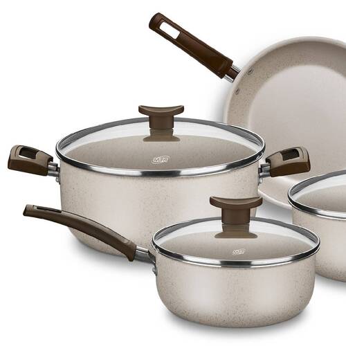 Jogo de panelas antiaderentes 5 peças baunilha Aurea - 1275 Jogo de panelas antiaderentes 5 peças baunilha Aurea - 1275