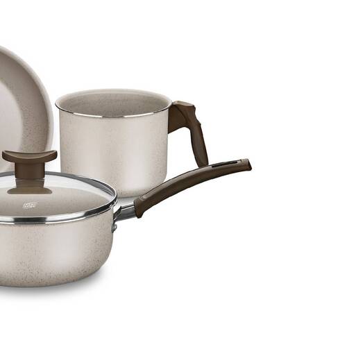 Jogo de panelas antiaderentes 5 peças baunilha Aurea - 1275 Jogo de panelas antiaderentes 5 peças baunilha Aurea - 1275