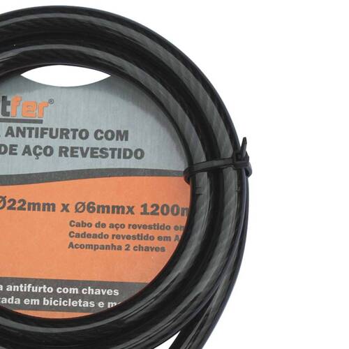 Cadeado para bicicleta 6 x 1200 mm com chave - BFH1816