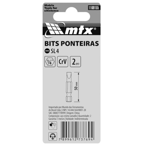 Bits fenda SL4 x 50 mm encaixe 1/4