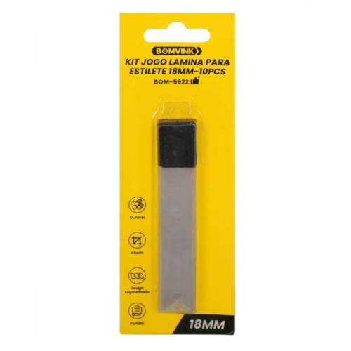 Lâmina para estilete 18 mm com 10 peças - BOM-5922 Lâmina para estilete 18 mm com 10 peças - BOM-5922