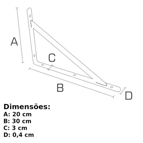 Cantoneira metálica tipo mão francesa reforçada 30 cm branca - BFH1530 Cantoneira metálica tipo mão francesa reforçada 30 cm branca - BFH1530