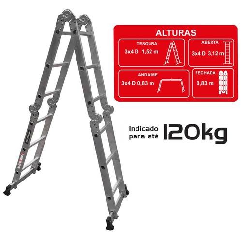 Escada multifuncional de alumínio 3 x 4 com 12 degraus 11 em 1 - ESC0265RO Escada multifuncional de alumínio 3 x 4 com 12 degraus 11 em 1 - ESC0265RO