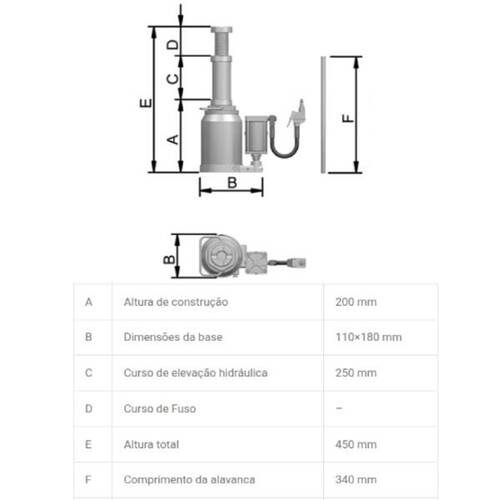 Macaco hidropneumático tipo garrafa 4T com válvula - MTP4 Macaco hidropneumático tipo garrafa 4T com válvula - MTP4