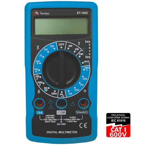 Multímetro digital portátil CAT I 600V - ET-1002 Multímetro digital portátil CAT I 600V - ET-1002