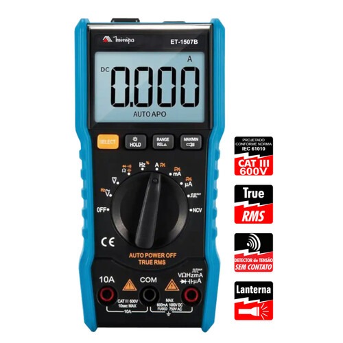Multímetro digital portátil 600 volts CAT III - ET-1507B Multímetro digital portátil 600 volts CAT III - ET-1507B