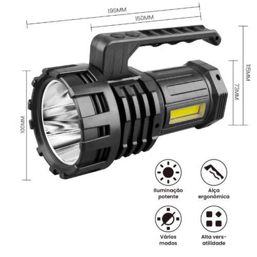 Refletor de busca recarregável com LED COB multifuncional - BOM-4330 Refletor de busca recarregável com LED COB multifuncional - BOM-4330
