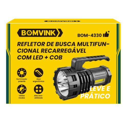 Refletor de busca recarregável com LED COB multifuncional - BOM-4330 Refletor de busca recarregável com LED COB multifuncional - BOM-4330