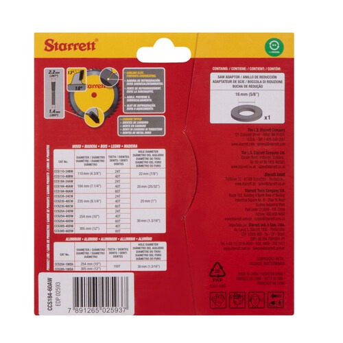 Disco de serra para madeira 184 mm x 20 mm 60 dentes - CCS184-60AW