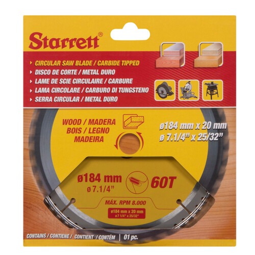 Disco de serra para madeira 184 mm x 20 mm 60 dentes - CCS184-60AW